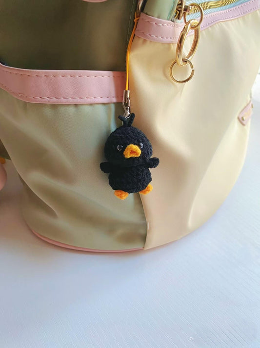 Cute Crochet Black Duck Keychain, Amigurumi Duck Charm, Kawaii Duck Keyring, Handmade Animal Bag Charm, Cute Gift Idea, Crochet Keychain