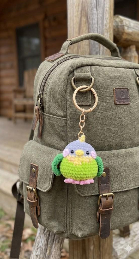 Cute Crochet Bird Keychain Set, Amigurumi Parrot & Chick Charm, Kawaii Bird Plush Keyring, Handmade Animal Gift, Backpack Bag Charm