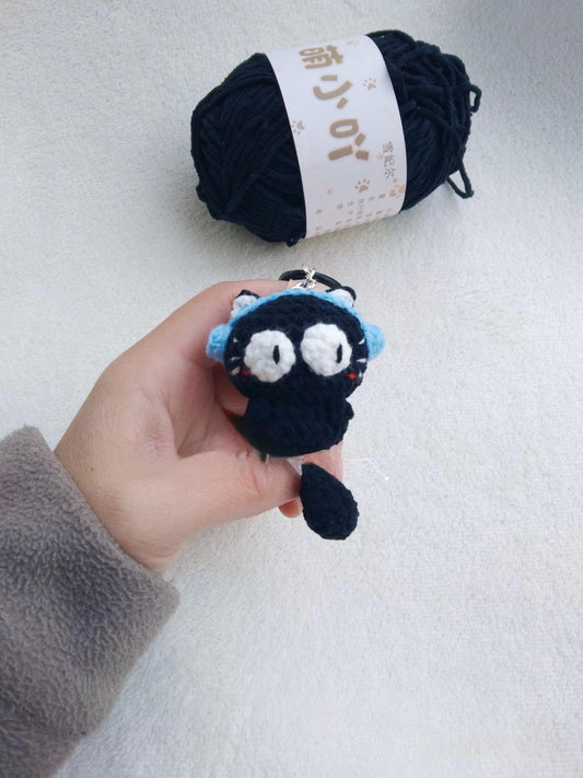 Cute Crochet Black Cat Keychain, Amigurumi Cat Charm, Kawaii Black Kitty Plush Keyring, Handmade Animal Gift, Bag Charm Accessory