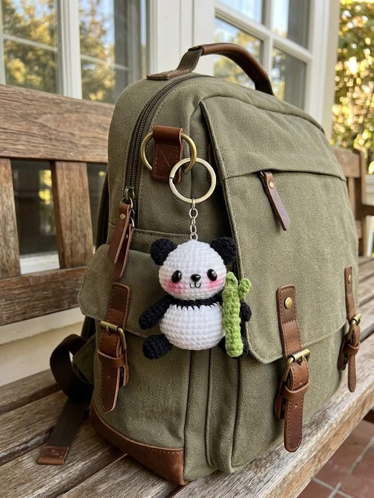 Cute Crochet Panda Keychain, Amigurumi Panda Charm, Kawaii Panda Plush Keyring, Handmade Animal Gift, Bag Charm Accessory, Crochet Keychain