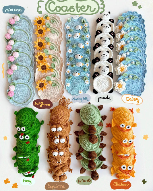 Crochet Cute Animal Coasters Set, Amigurumi Coaster, Handmade Cute Drink Coasters, Gift for Her, Coffee Table Decor, Kawaii Desk Accessories