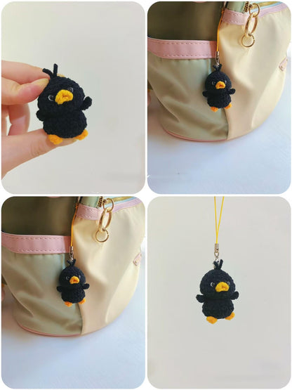 Cute Crochet Black Duck Keychain, Amigurumi Duck Charm, Kawaii Duck Keyring, Handmade Animal Bag Charm, Cute Gift Idea, Crochet Keychain